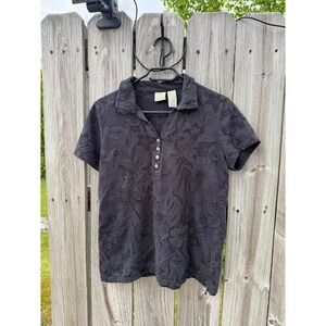 Caribbean Joe Womens Grey‎ Tonal Tropical Floral Short Sleeve Polo Shirt Large